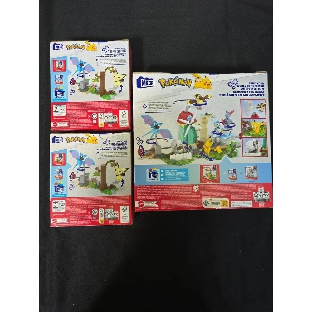 Pokémon Mega Construx Building Sets Lot Of 3 Pichu Forest 2 Countryside Windmill